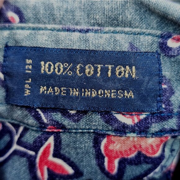 Vintage Chaps Ralph Lauren Mens Blue Red Floral Pocket Button Down Shirt Large - Picture 4 of 6